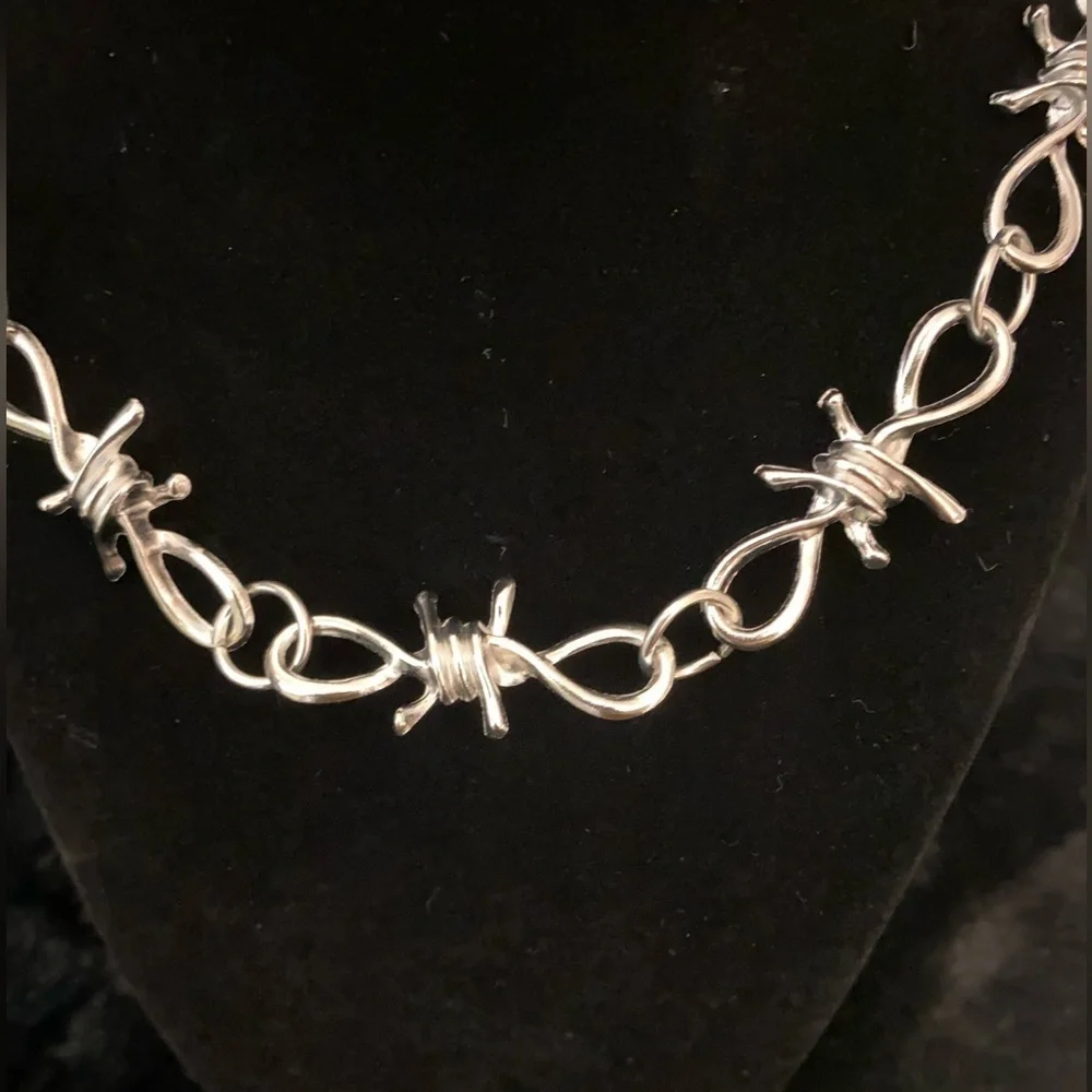 Edgy Silver Barbed Wire Necklace
